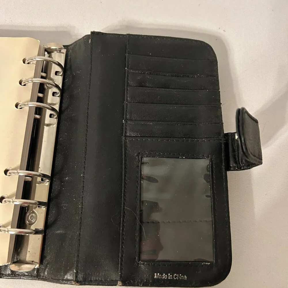 BLACK IMITATION LEATHER PLANNER AND CARD HOLDER